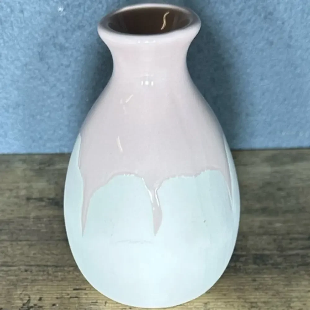 Isaac Mizrahi Pink White Drip Glaze Vase Small Bud Vase Ceramic Modern